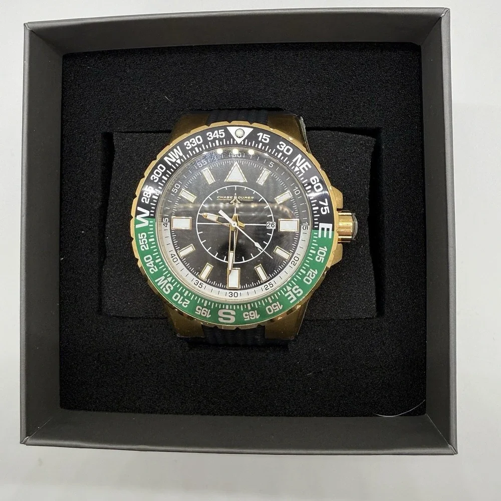 Chase Durer By Invicta Black Dial Rubber Strap Gold Watch Men's - CDW-0105‎